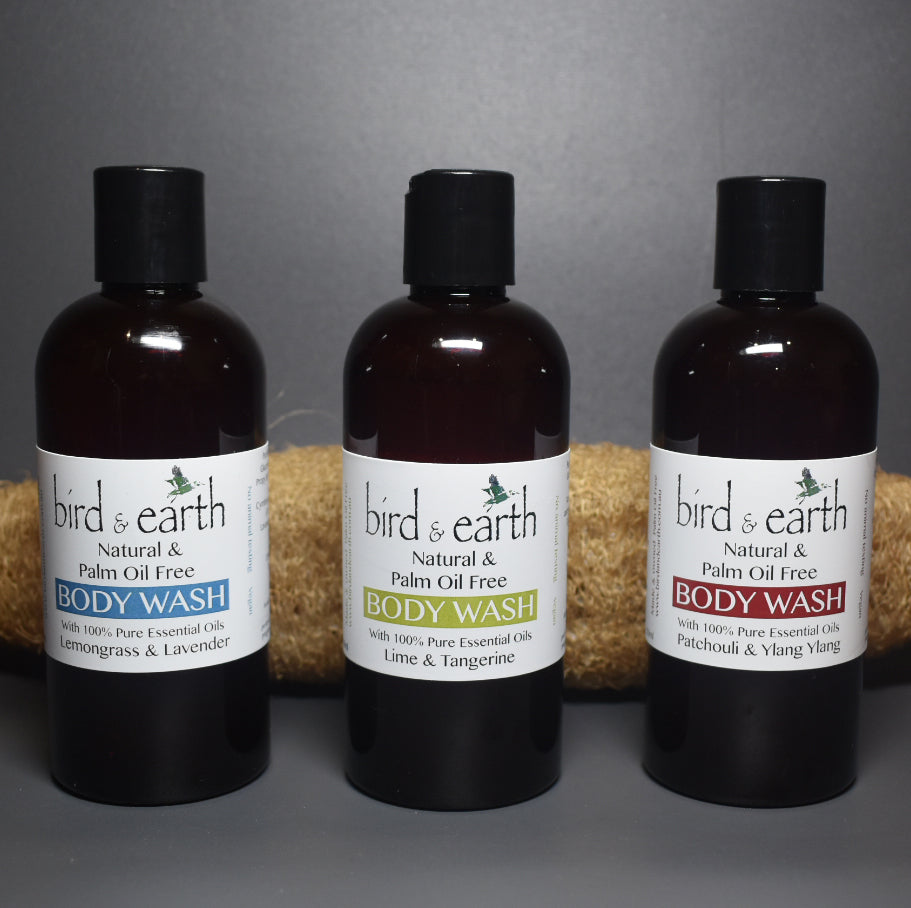 Body Wash 250ml Palm Oil Free - 3 different blends infused with Pure Essential Oils - Bird and Earth