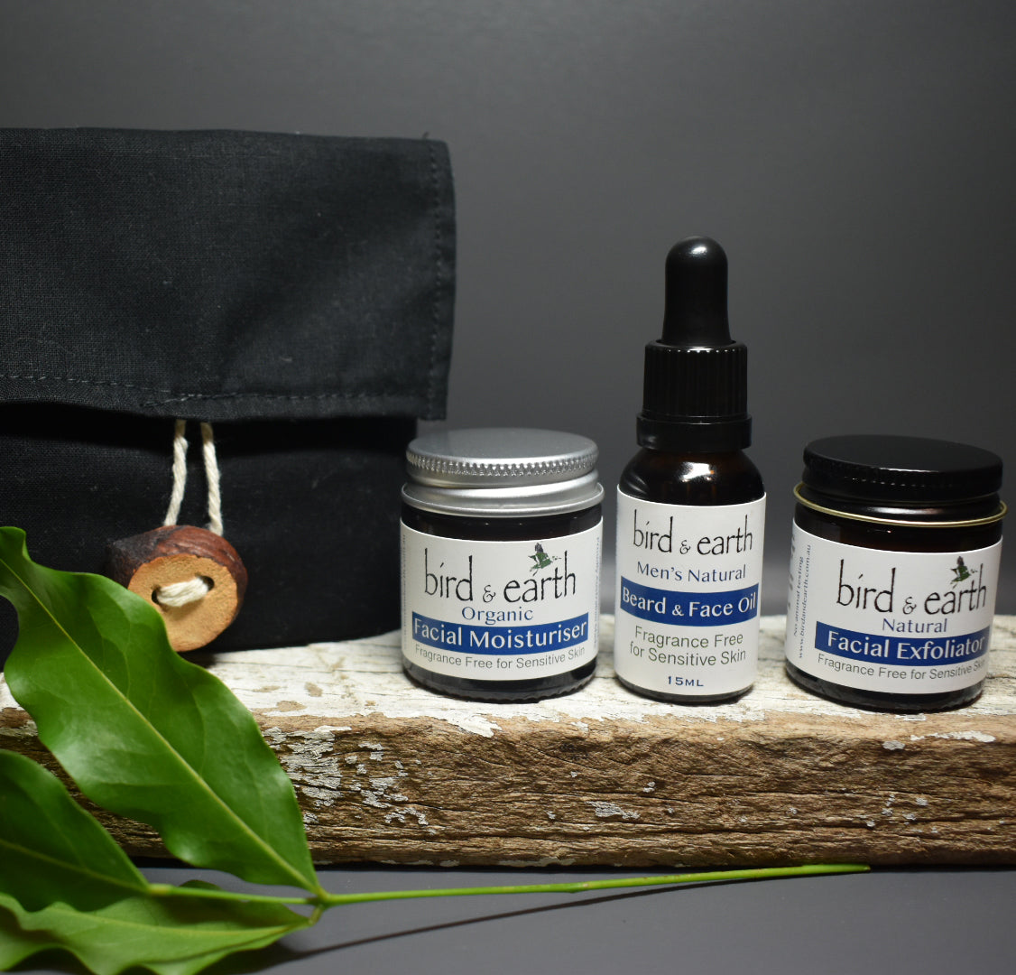 NEST Fragrance Free - Up to two months of a Natural skincare selection nestled in a hand sewn bag featuring an avocado seed button - Bird and Earth