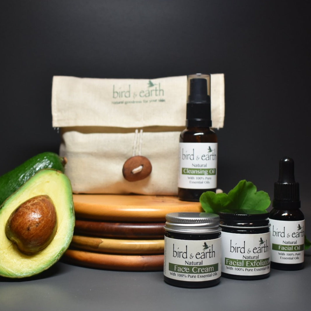 NEST PLUS - Up to 2 months of skincare products that are Natural, Handcrafted & blended with Essential Oils. Nestled within a hand sewn bag featuring an Avocado Seed button. PLUS Cleansing Oil 30ml - Bird and Earth