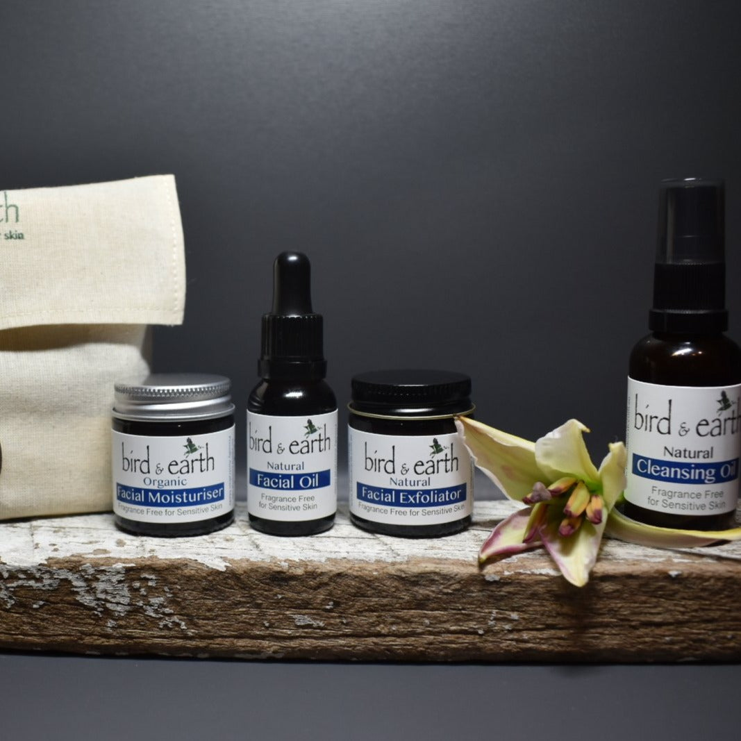 NEST PLUS -  Up to 2 months of skincare products that are Natural, Handcrafted & blended with Essential Oils. Nestled within a hand sewn bag featuring an Avocado Seed button. PLUS Cleansing Oil 30ml - Bird and Earth