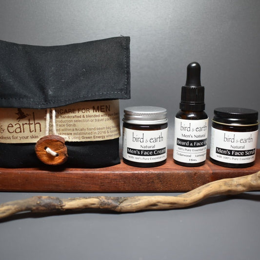 Skincare for MEN - An introduction selection or travel pack containing all that a guy needs for great looking skin - Bird and Earth