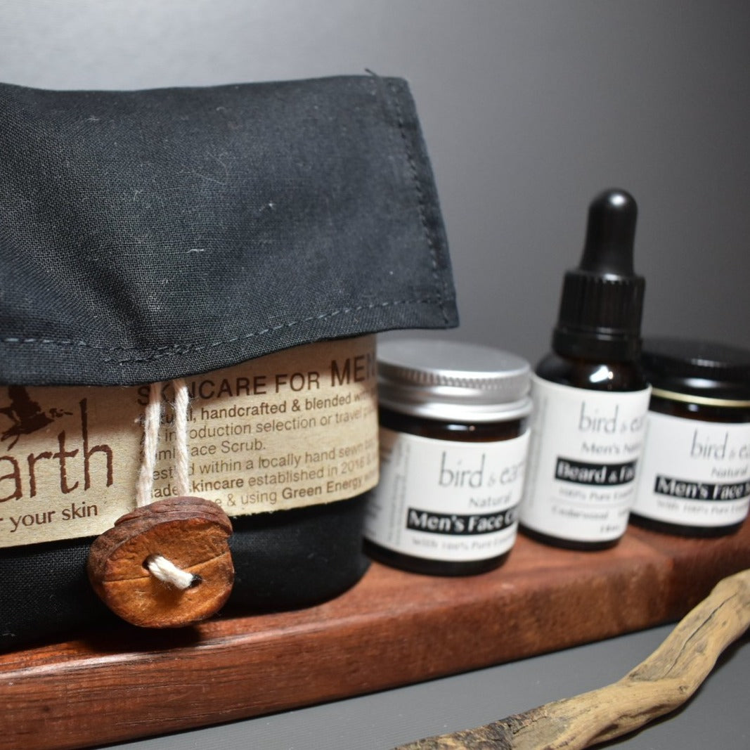 Skincare for MEN - An introduction selection or travel pack containing all that a guy needs for great looking skin - Bird and Earth